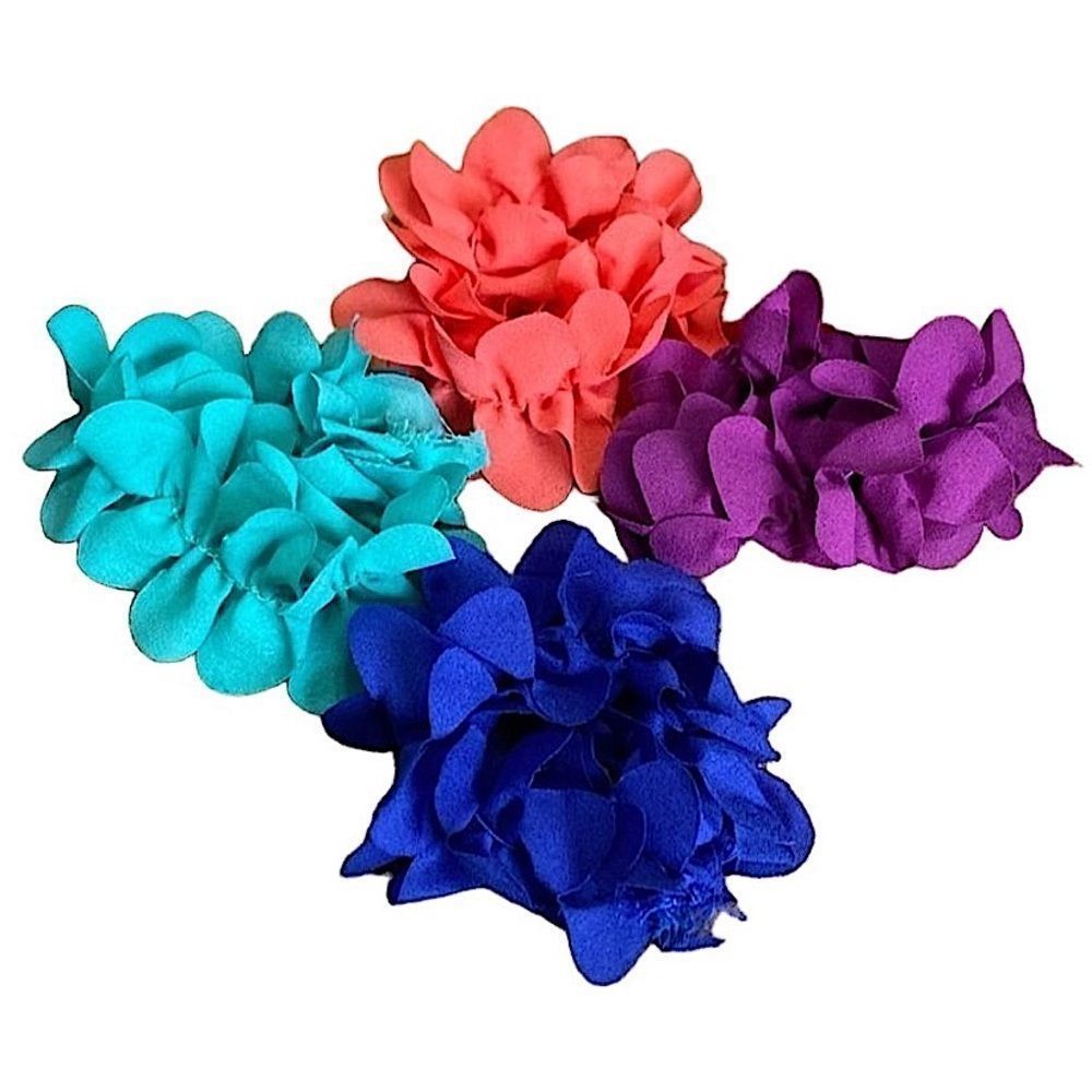 🌴 Set of 4 Girls Scrunchies - Chiffon Flower Petals